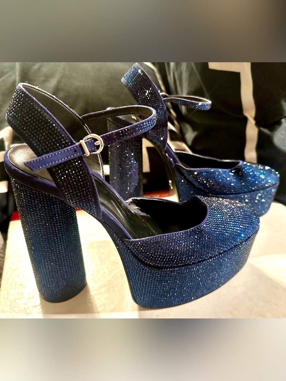 Zara Sparkling Navy Platform Mary Jane Heels